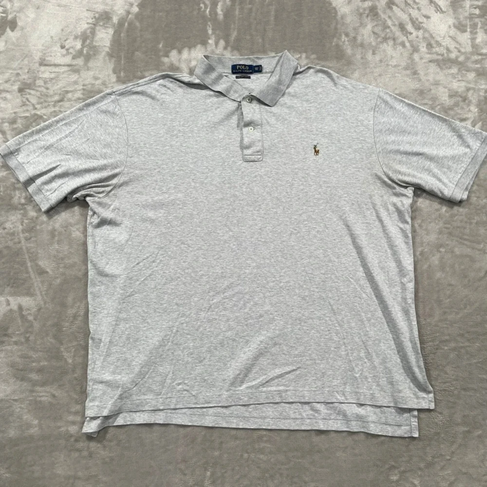 Polo Ralph Lauren Shirt Mens 2XLT Gray Polo Pima‎ Soft Touch Flesh Pony
